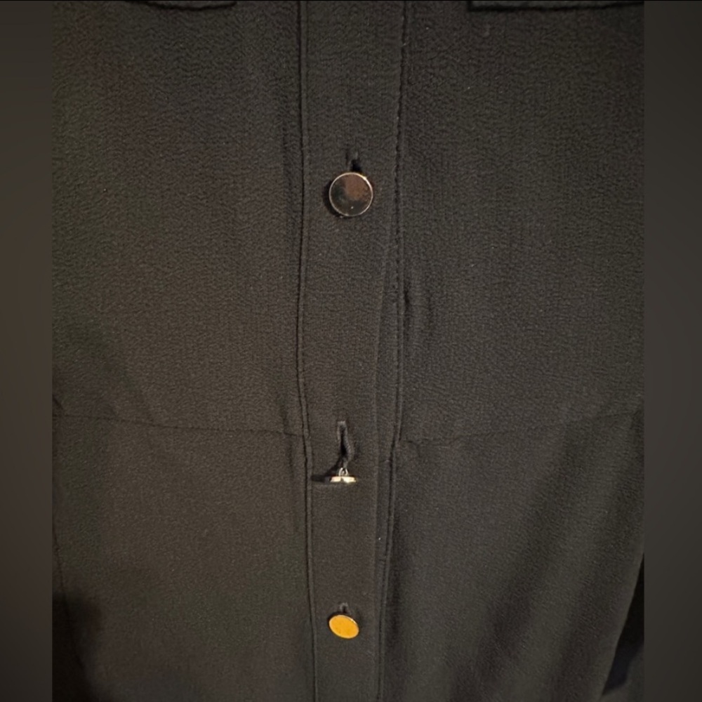 New York & Company Classic Button-Front Midi Shirt Dress w Buckle Waist, Black M - Picture 5 of 14